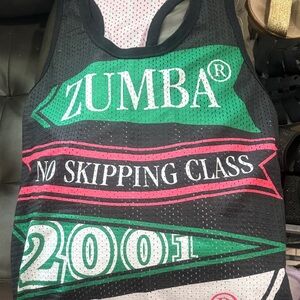 Zumba Fitness Black Mesh Tank with Green and Pink Graphic